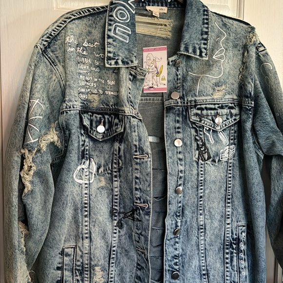 Jella c denim distressed stonewashed jean jacket NWT S - Picture 3 of 12